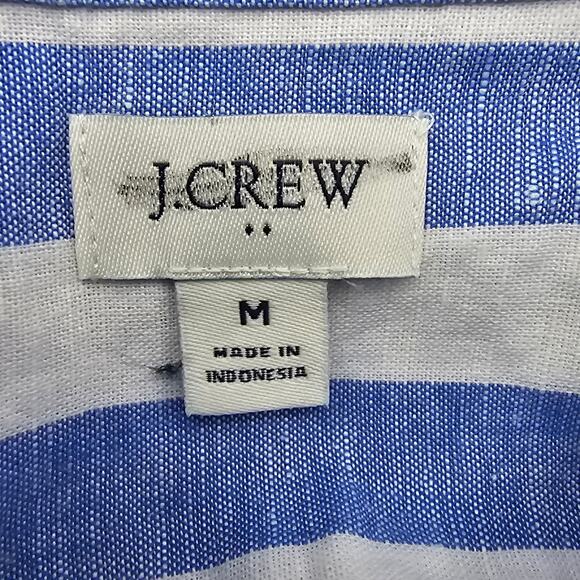 J. Crew Womans size M Linen Cotton Button Up Shirt Blue White Stripe BY037 NEW - Picture 6 of 9